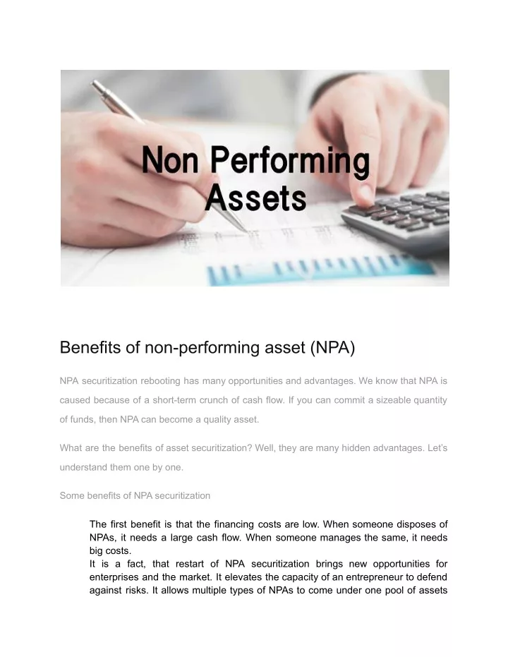 benefits of non performing asset npa