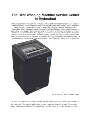 The Best Washing Machine Service Center in Hyderabad