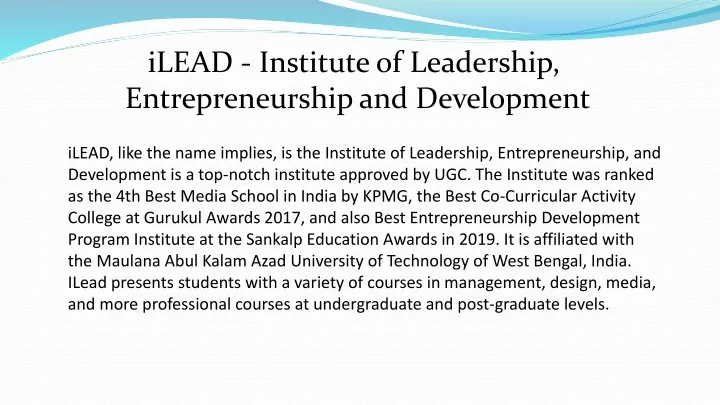 ilead institute of leadership entrepreneurship
