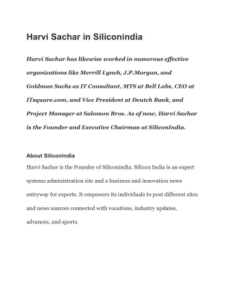 Harvi Sachar in Siliconindia