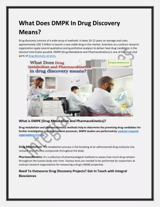 What Does DMPK In Drug Discovery Means