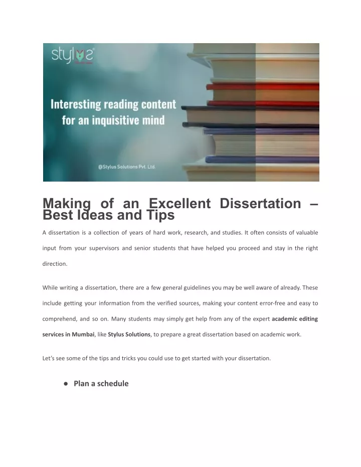 making of an excellent dissertation best ideas