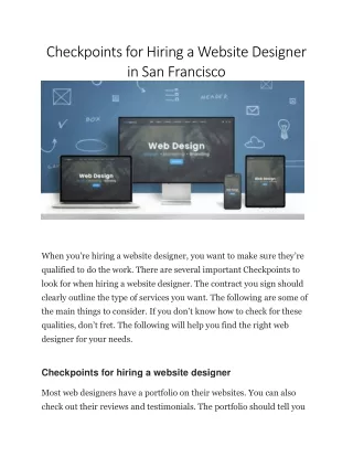 Checkpoints for Hiring a Website Designer in San Francisco