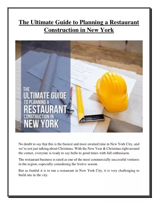The Ultimate Guide to Planning a Restaurant Construction in New York