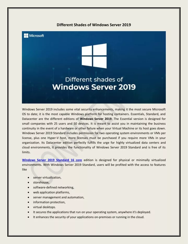 different shades of windows server 2019