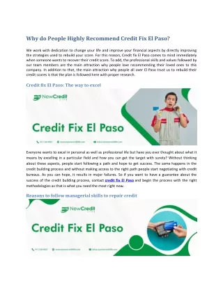 why do people highly recommend credit fix el paso