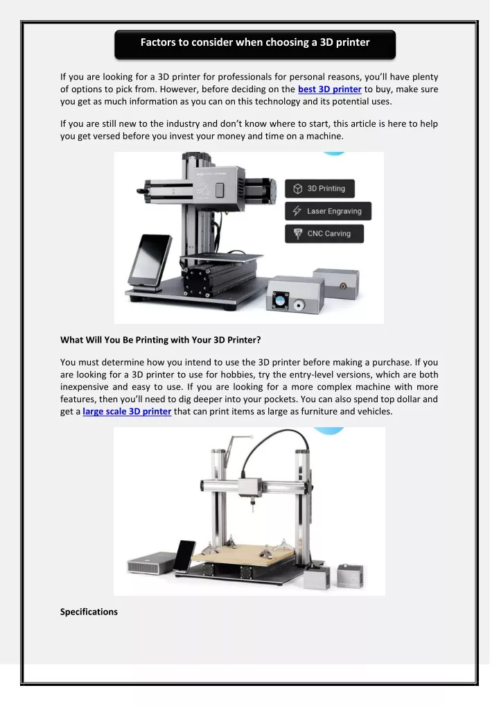 factors to consider when choosing a 3d printer