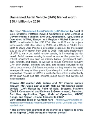 Unmanned Aerial Vehicle (UAV) Market worth $58.4 billion by 2026