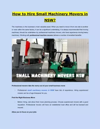 How to Hire Small Machinery Movers in NSW?