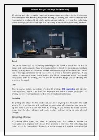 reasons why you should go for 3d printing