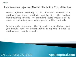 Five Reasons Injection Molded Parts Are Cost-Effective