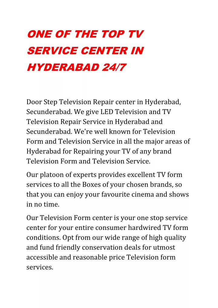 one of the top tv service center in hyderabad 24 7