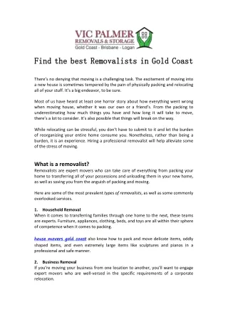 Find the best Removalists in Gold Coast