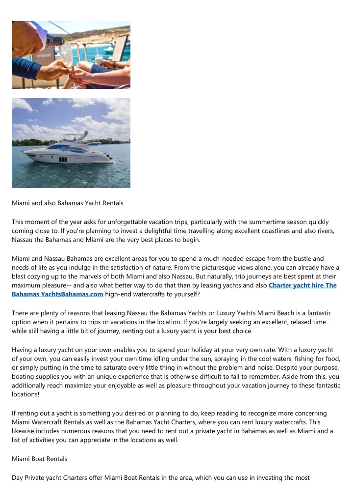 miami and also bahamas yacht rentals