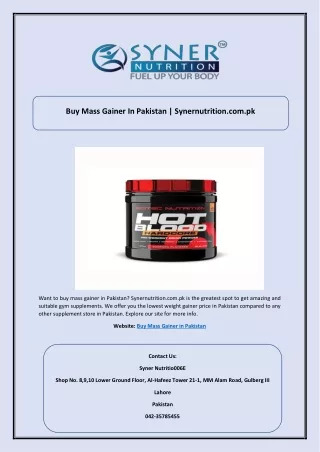 Buy Mass Gainer In Pakistan | Synernutrition.com.pk