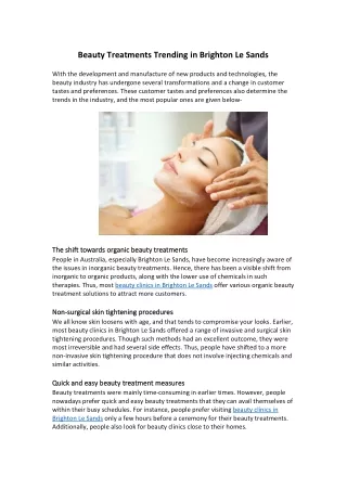 Beauty Treatments Trending in Brighton Le Sands