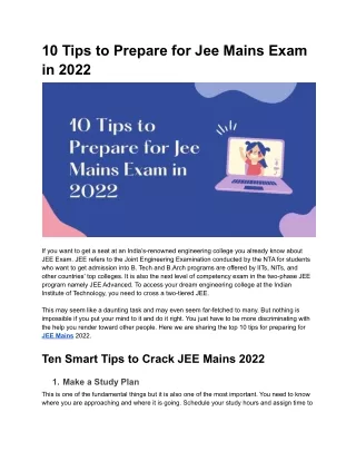 10 tips to prepare for jee mains exam in 2022