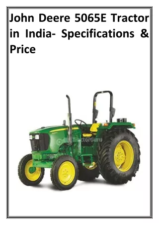 John Deere 5065E Tractor in India
