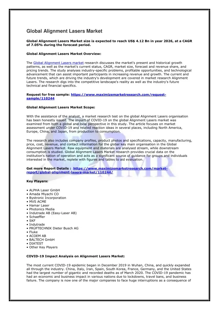 global alignment lasers market