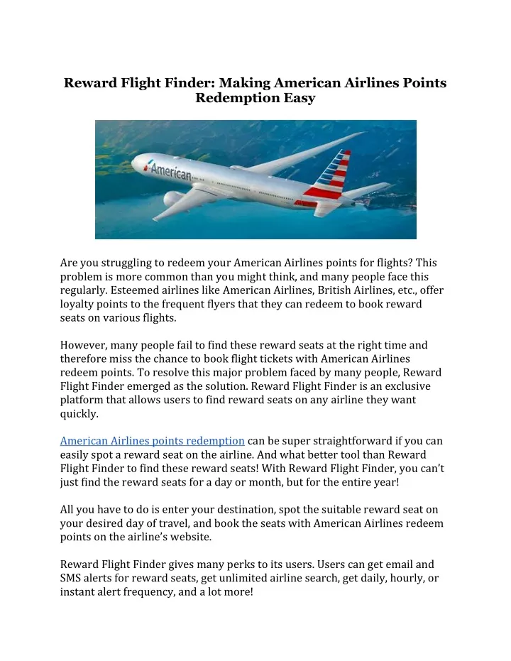 reward flight finder making american airlines