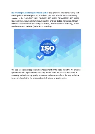 ISO Training Consultancy and Audits Dubai
