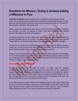 Donations for Mission  Giving is all about making a difference in Poor