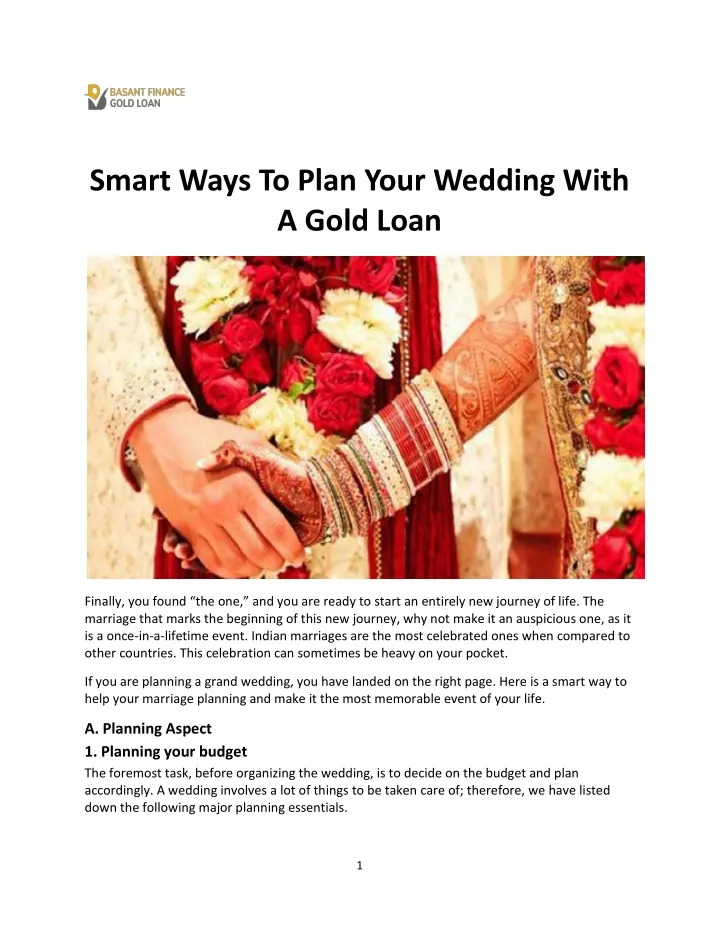 smart ways to plan your wedding with a gold loan