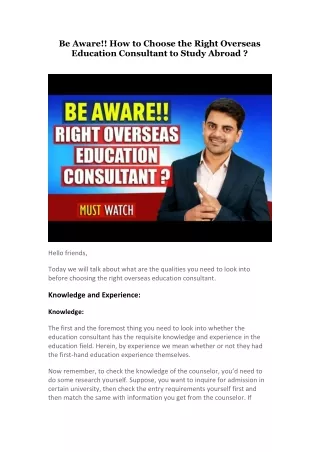 Be aware Right Overseas Education Consultant