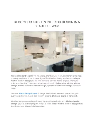 REDO YOUR KITCHEN INTERIOR DESIGN IN A BEAUTIFUL WAY