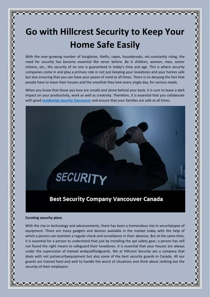 go with hillcrest security to keep your home safe