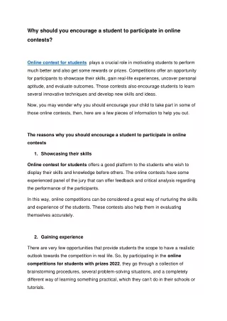 Why should you encourage a student to participate in online contests?