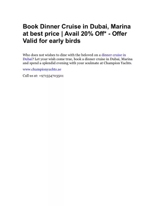 Book Dinner Cruise in Dubai