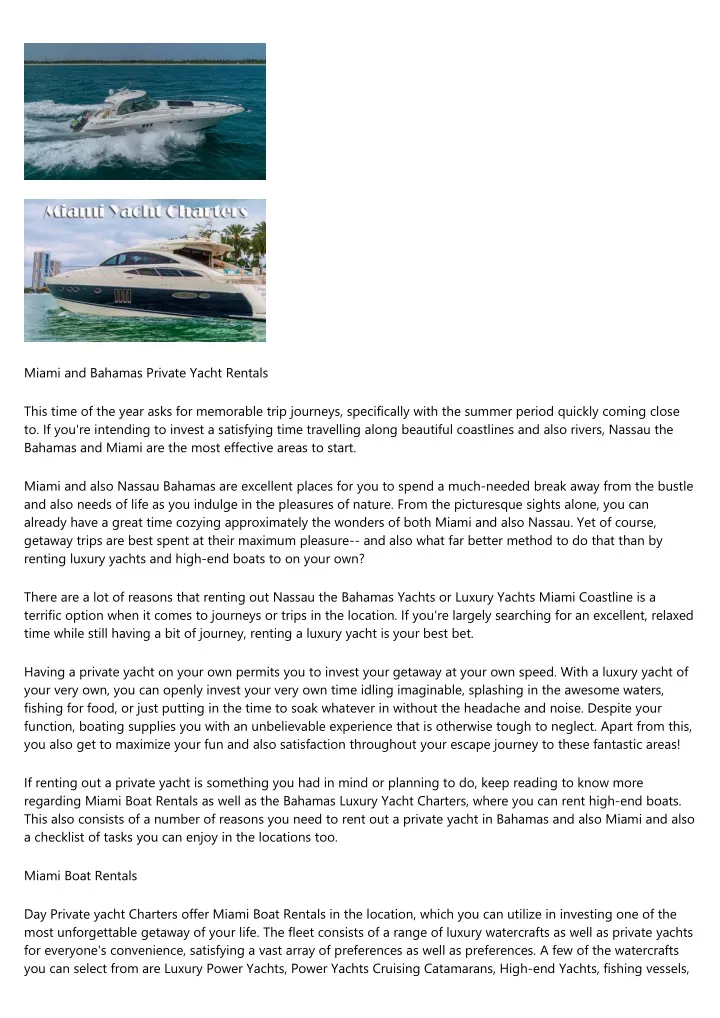 miami and bahamas private yacht rentals