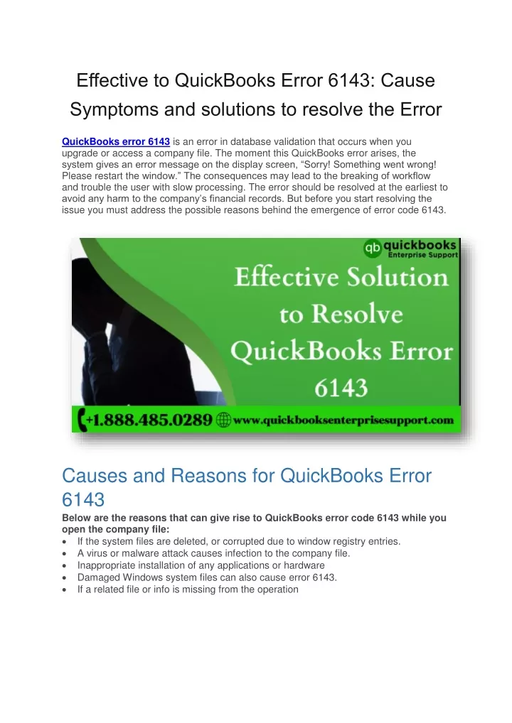 effective to quickbooks error 6143 cause symptoms