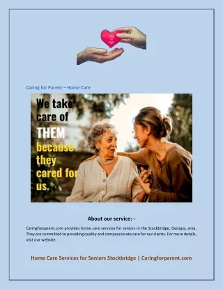Home Care Services for Seniors Stockbridge  Caringforparent