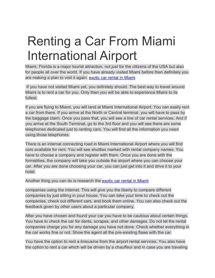 renting a car from miami international airport