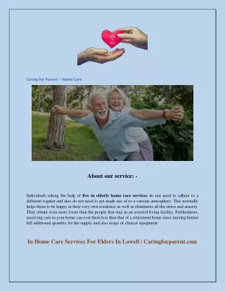 In Home Care Services For Elders In Lowell  Caringforparent