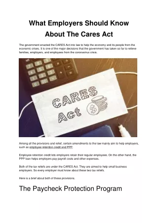 What Employers Should Know About The Cares Act