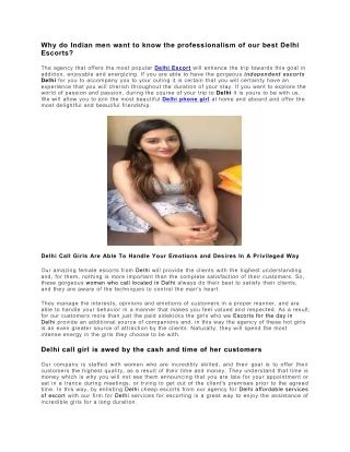 Why do Indian men want to know the professionalism of our best Delhi Escorts