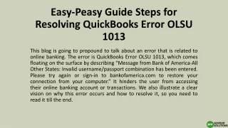 Easy-Peasy Guide Steps for Resolving QuickBooks Error OLSU 1013