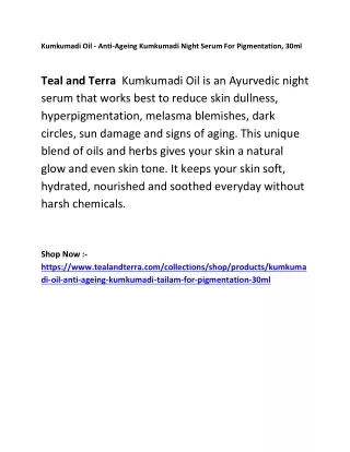 Kumkumadi Oil - Anti-Ageing Kumkumadi Night Serum For Pigmentation, 30ml