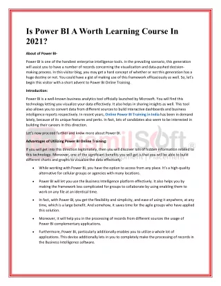 is power bi a worth learning course in 2021
