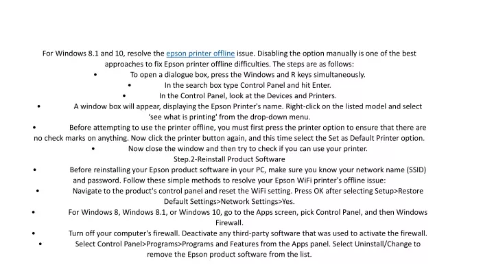 for windows 8 1 and 10 resolve the epson printer