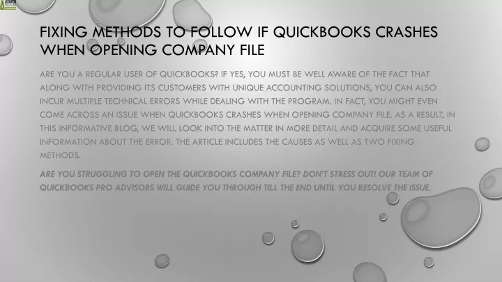 fixing methods to follow if quickbooks crashes when opening company file