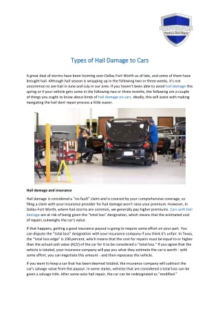 Types of Hail Damage to Cars