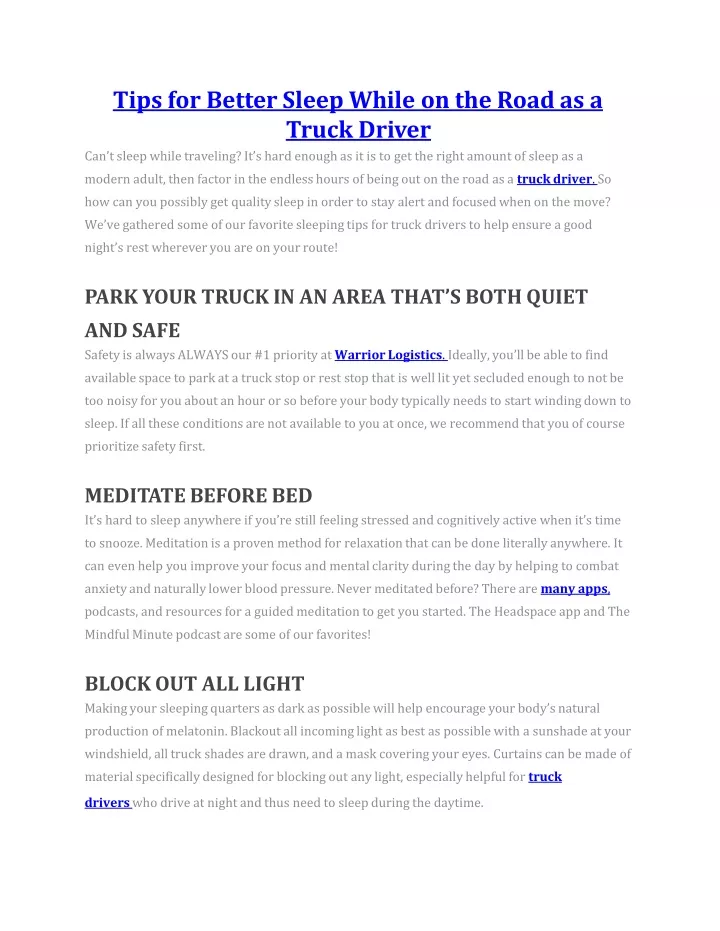 tips for better sleep while on the road