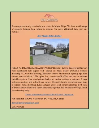 Best Maple Ridge Realtor | Iloveonepercentrealty.com