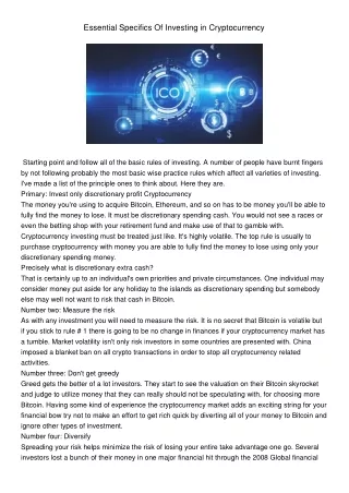 essential specifics of investing in cryptocurrency