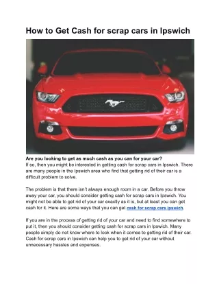 How to Get Cash for scrap cars in Ipswich