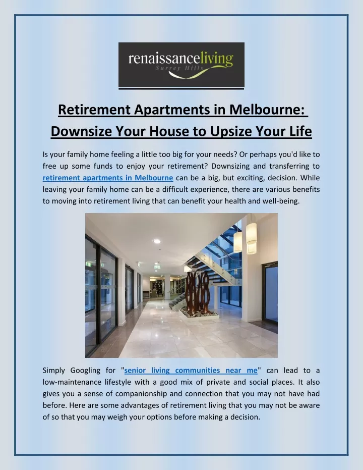 retirement apartments in melbourne downsize your